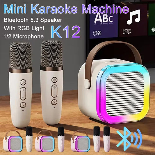 Bluetooth K12 Karaoke Machine Portable 5.3 PA Speaker System with 1-2 Wireless Microphones Home Family Singing Children's Gifts